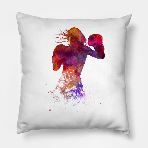 Boxing-muay thai in watercolor Pillow by PaulrommerArt