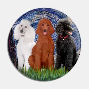 Starry Night by Van Gogh with Three Standard Poodles Pin