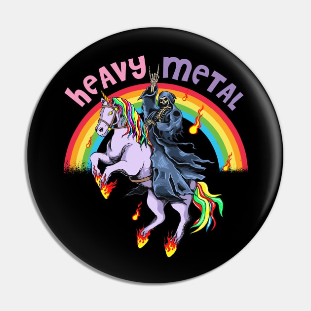 Cute Heavy Metal Rainbow Unicorn Cartoon Pin by USProudness