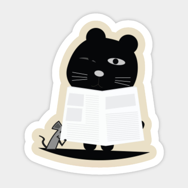 Black Cat Reading A Newspaper Cat Sticker Teepublic