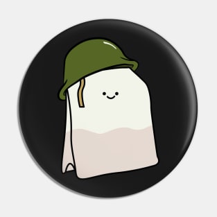 cute little teabag wearing a ww2 army helmet Pin