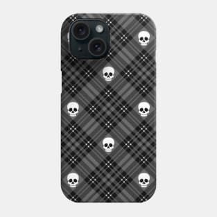 Skull Tartan Plaid in Black Phone Case