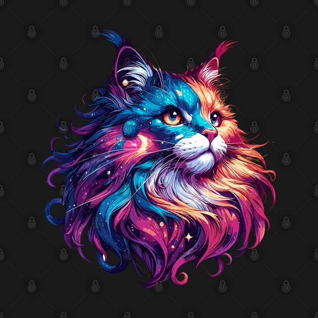 Colorful Maine Coon Cosmic Cat in Stars by TomFrontierArt