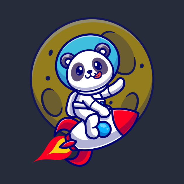 Cute Panda Astronaut Riding Rocket Cartoon by Catalyst Labs