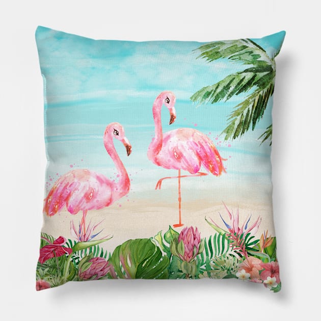 Flamingo Beach Design Pillow by Erica's Scrap Heaven