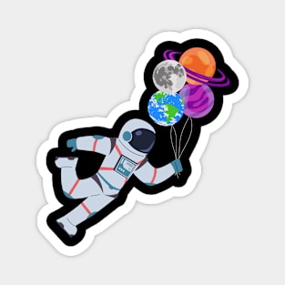 Flying Astronaut With Planet Balloons Magnet