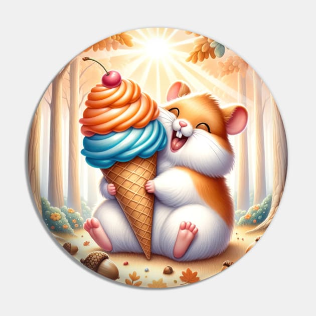 Fluffy Hamster Eating Ice Cream Pin by TooplesArt