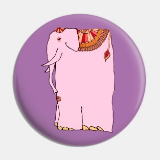 Fanciful pink elephant wearing colorful blanket - for those who say I Love Elephants. Pin