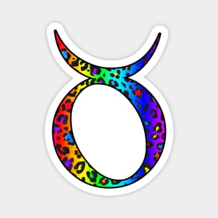 Taurus Zodiac Horoscope Symbol in Dark Rainbow Leopard Print Magnet