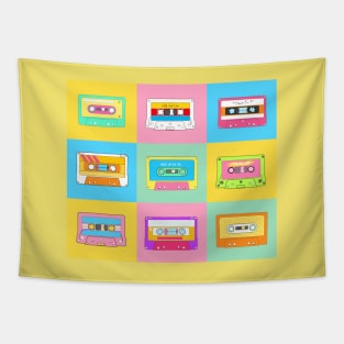 Retro Cassette Tapes in Rainbow Colors Tapestry