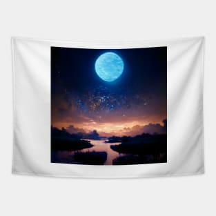 Blue Moon Skyline Tapestry