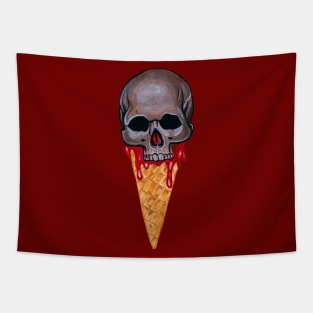 Halloween watercolor ice cream skull Tapestry