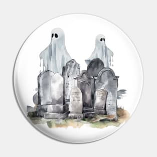 Spooky Ghosts in a Graveyard Pin