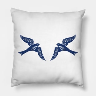 Folk Birds navy Pillow