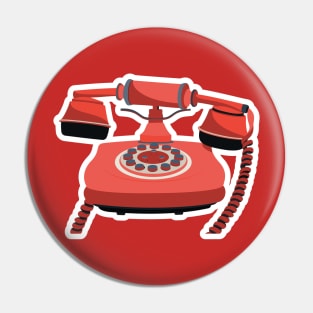 Old rotary dial telephone with handset lifted logo design illustration. Phone vector logo. Flat design style. Pin