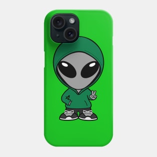 Casual Clothed Gray Alien Holding Up "Peace" Hand Sign Phone Case