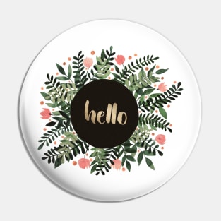 Hello flowers and branches - sap green and pink Pin