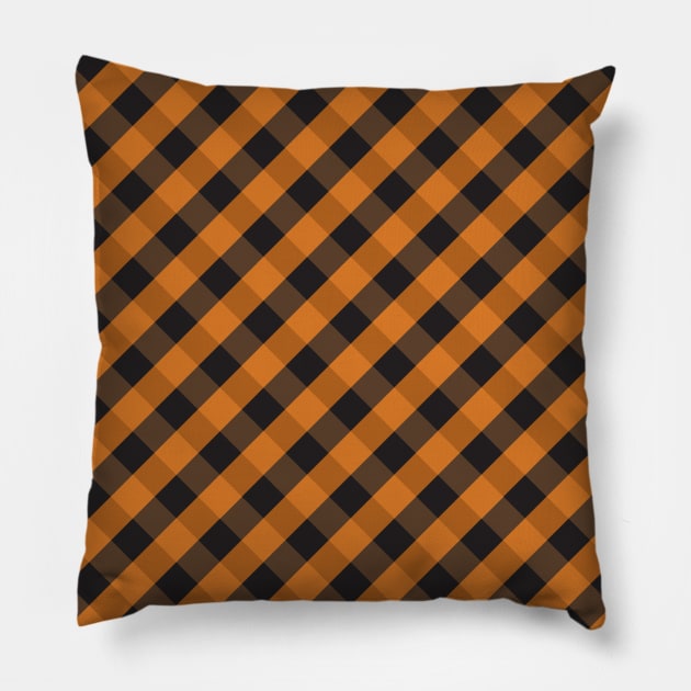 Halloween Orange and Black Check Gingham Plaid Pillow by squeakyricardo