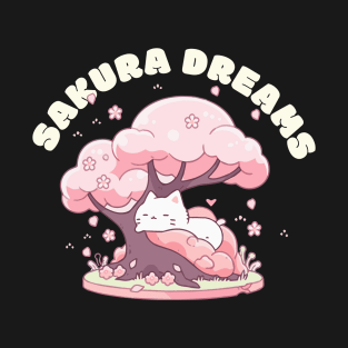 Sakura Dreams" T-Shirt - Cherry Blossom Tree and Kawaii Kitten Design T-Shirt