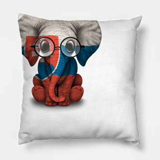 Baby Elephant with Glasses and Slovakian Flag Pillow