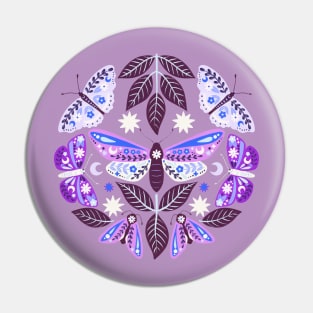 Purple Moths Folk Art Pin