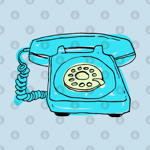 Sketchy Old Retro Rotary Phone - Teal Background by callingtomorrow