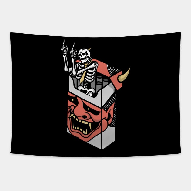 Smoking Skull, Smoker Skull, Cigarette Skull, 420 Skull Tapestry by gggraphicdesignnn