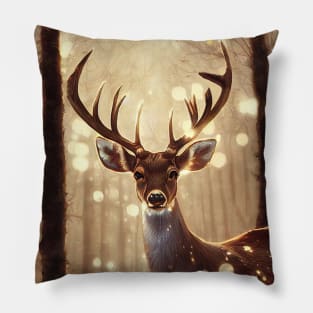 Happy deer at magical forest Pillow