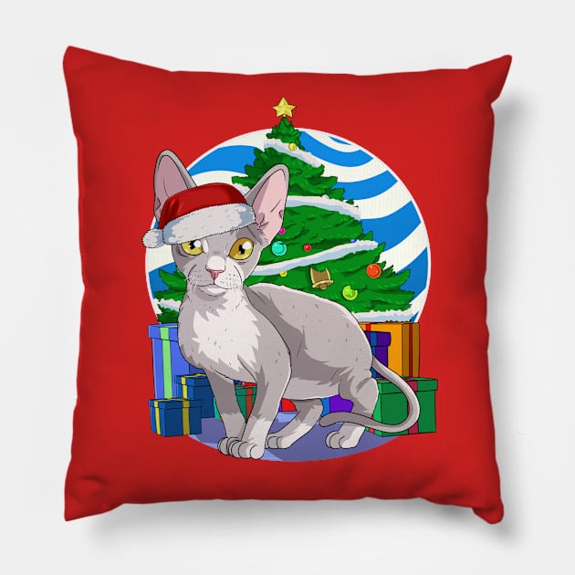 Devon Rex Cat Santa Christmas Gift Pillow by Noseking