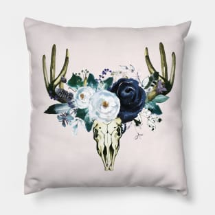 Boho horns with watercolor flowers T-Shirt Pillow