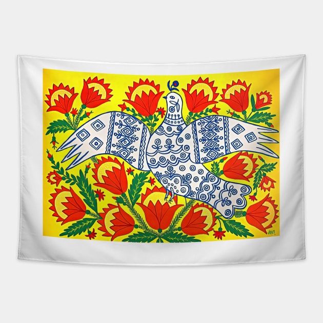 Maria Prymachenko, Dove of Peace, Марія Приймаченко, Голубка Мира, Ukrainian Folk Art Tapestry by ZiggyPrint