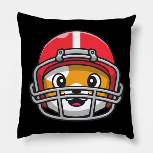 Cute Head Cat Wearing Rugby Helmet Cartoon Pillow