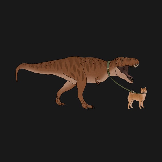 Funny Shiba Inu Dog walking T Rex Dinosaur by dukito