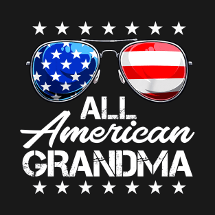 4th of July Shirt ALL AMERICAN GRANDMA USA Flag Patriotic Family T-Shirt