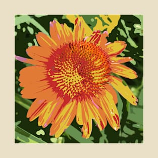 Echinacea re-painted in yellow gold on green background T-Shirt