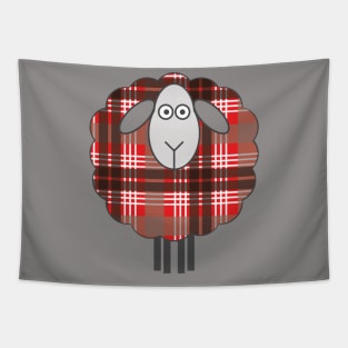 Scottish Red, Black and White Tartan Patterned Sheep Tapestry