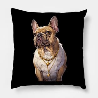 Red Pied color with gold chain French Bulldog Pillow