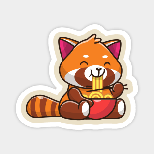 Cute Red Panda Eating Noodle Cartoon Magnet