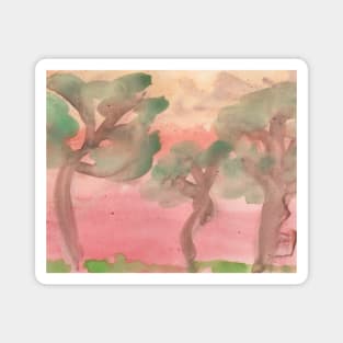 Watercolor trees at sunset Magnet