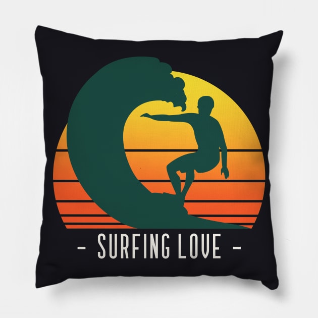 Surfing love Pillow by A Reel Keeper