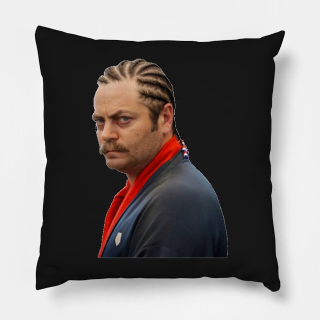 Ron Swanson Braids Pillow by Biscuit25