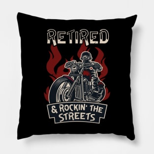 Retired Biker Rockin' Streets Motorcycle Pillow