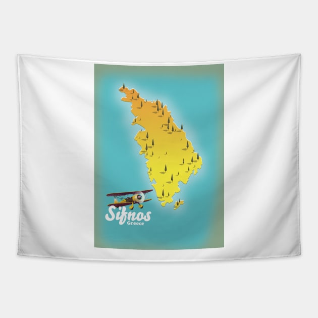 Sifnos Greece retro map Tapestry by nickemporium1