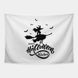 Happy Halloween Beauty Witch Flying Broom Tapestry
