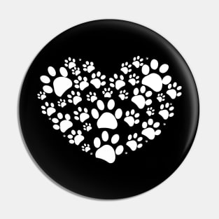 White dog paw print made of heart Pin