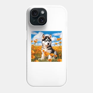 California Poppy Siberian Husky Phone Case