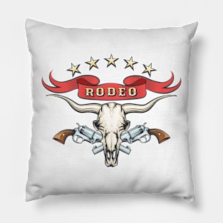 Rodeo Emblem with bull skull and revolvers Pillow