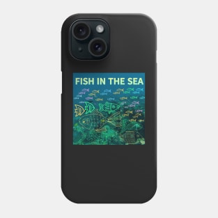 under the sea,blue sea,sea creatures,Turtle, puffer fish, starfish, shrimp, shark, tropical fish, sea horse, seaweed, sardines, squid, crabs, clams Phone Case