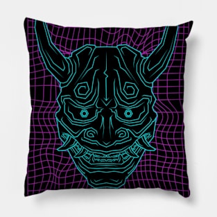 Aesthetic Synthwave Neon Blue Oni Demon Pillow