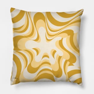 Abstract Groovy Retro Liquid Swirl Yellow Pattern Pillow